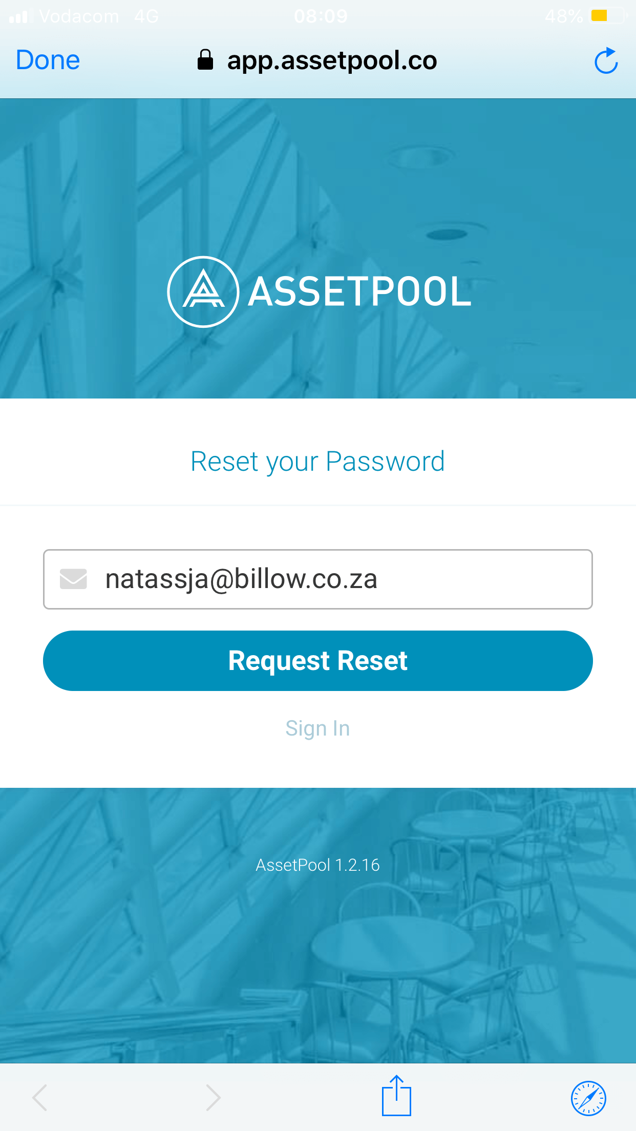assetpool password reset request