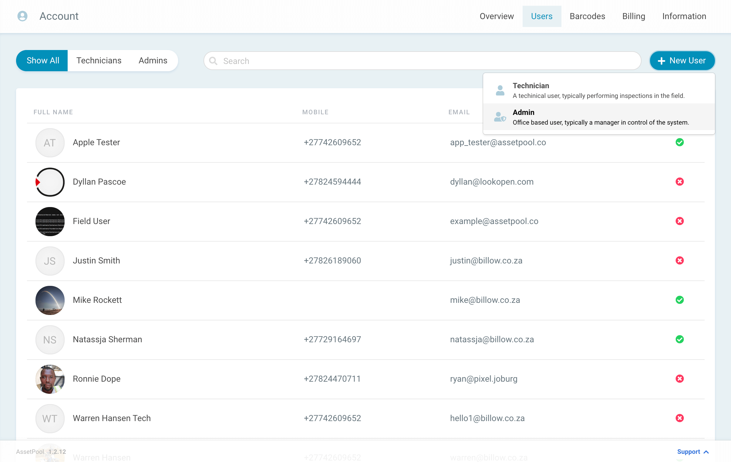 assetpool admin user
