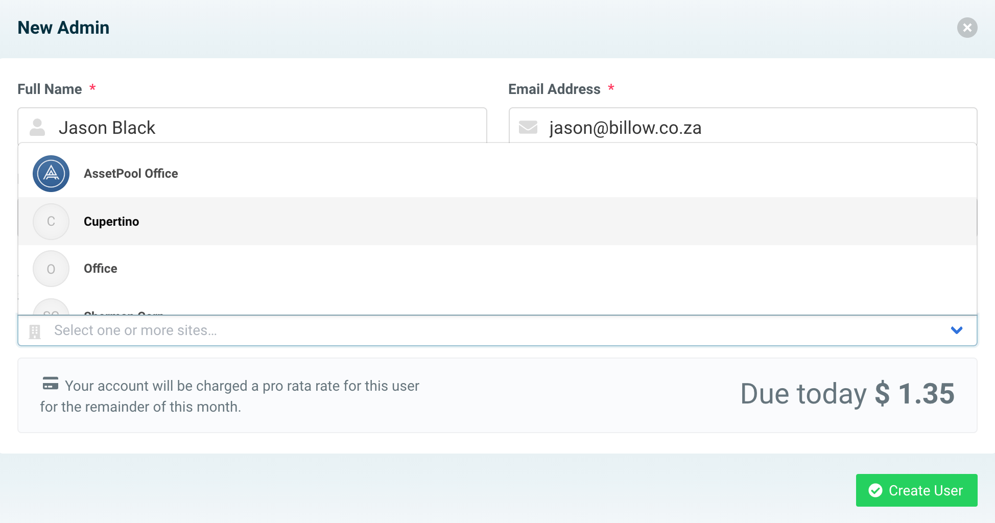 assetpool admin sites